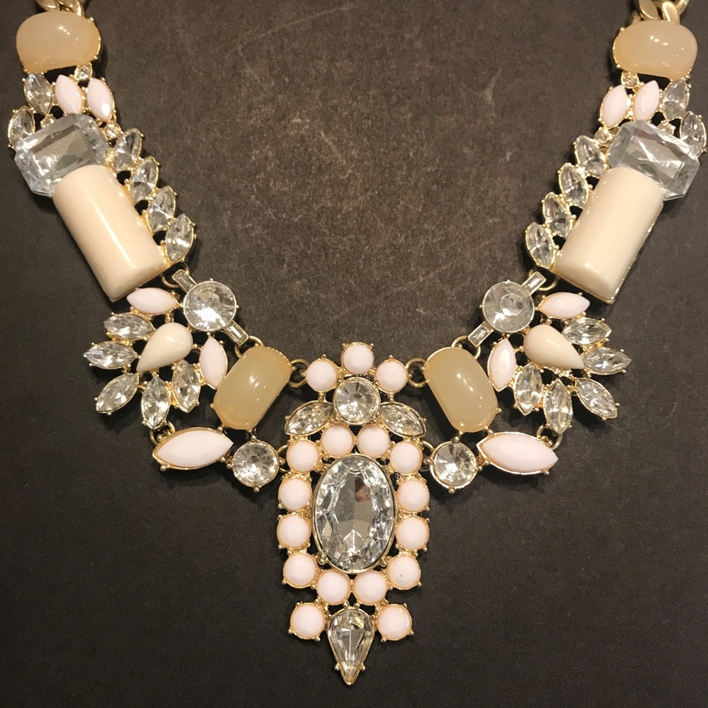 Gold, Cream and Rhinestone Statement Necklace